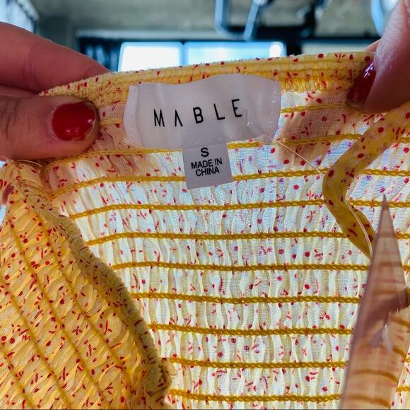 NEW ANTHROPOLOGIE MABLE Yellow Floral Smocked Ruffle Mini Tank Cutout Dress S - Picture 8 of 11